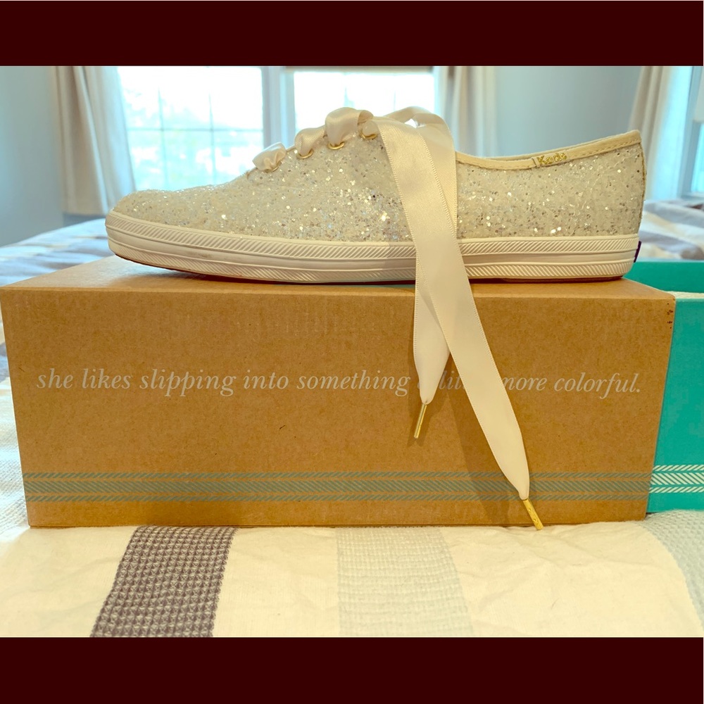 Kate Spade White Glitter Keds
